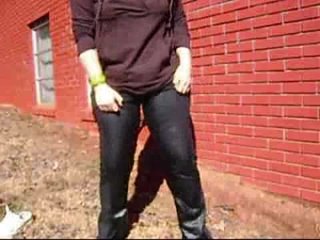 wetlinda - desperation wetting of black jeans outside